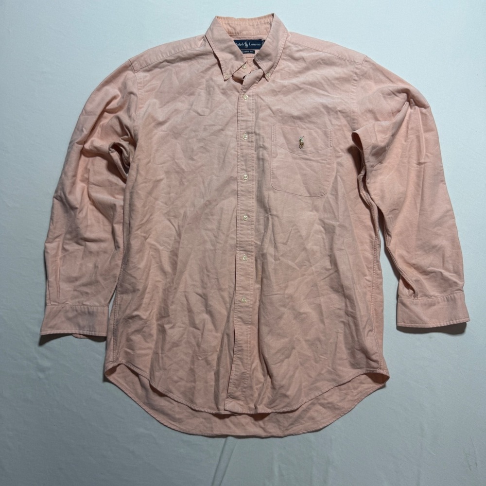 Ralph Lauren Classic Fit Oxford Button Down Shirt Peach Orange Mens L Pony